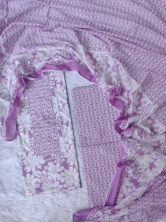 Cotton Printed Neck Work Suits with mulmul dupatta