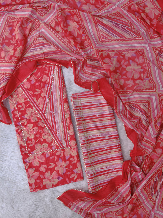 Cotton Printed Neck Work Suits with mulmul dupatta