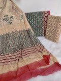 (KALAMKARI) HAND BLOCK PRINTED COTTON SUIT WITH PURE CHIFFON DUPATTA