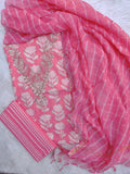 JAIPURI PRINTED GOTA PATTI NECK WORK SUITS WITH LEHRIYA KOTA DORIA DUPATTA