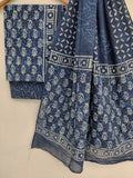 (DABU) Hand Printed Cotton Suit With Mulmul Cotton Dupatta