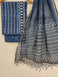 (DABU) Hand Block Printed Cotton Suit with Cotton Kota Doria dupattaa