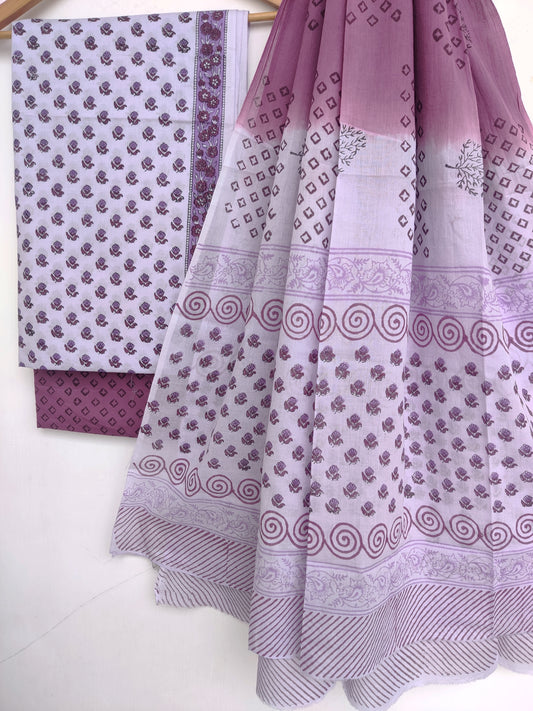 Block Printed Cotton Suit with Mulmul dupatta