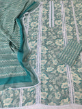 JAIPURI PRINTED CROCHET NECK WORK SUITS WITH MULMUL DUPATTA