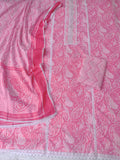 JAIPURI PRINTED CROCHET NECK WORK SUITS WITH MULMUL DUPATTA