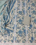 JAIPURI PRINTED CROCHET NECK WORK SUITS WITH MULMUL DUPATTA
