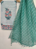 BLOCK PRINTED COTTON SUIT WITH LEHRIYA KOTA DORIA DUPATTA