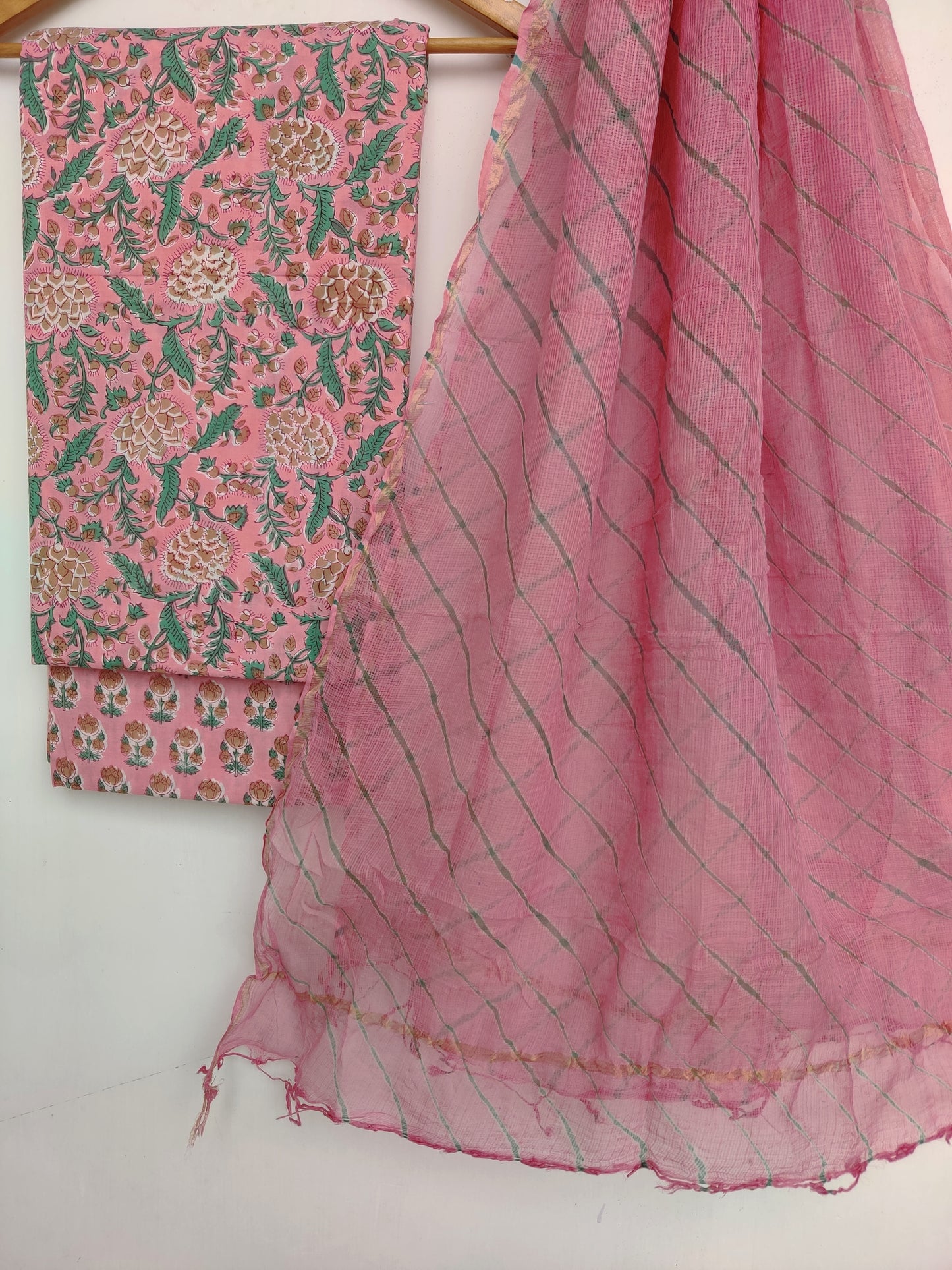 BLOCK PRINTED COTTON SUIT WITH LEHRIYA KOTA DORIA DUPATTA