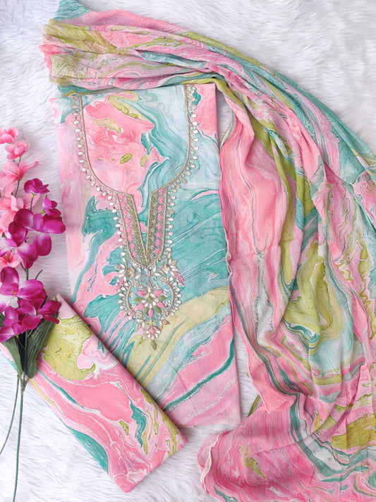 (MARBLE) COTTON GOTA PATTI SUIT WITH CHIFFON DUPATTA