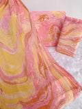 (MARBLE) HAND BLOCK PRINTED COTTON SUIT WITH PURE CHIFFON DUPATTA