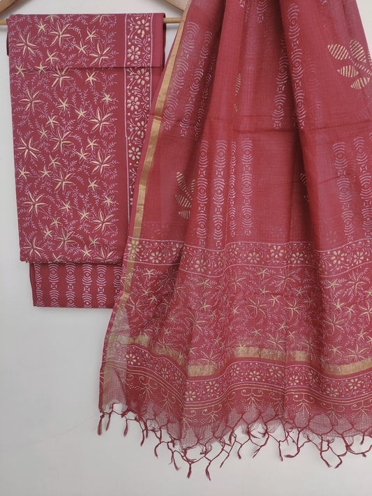 Hand Block Printed Cotton Suit with Cotton Kota Doria dupatta