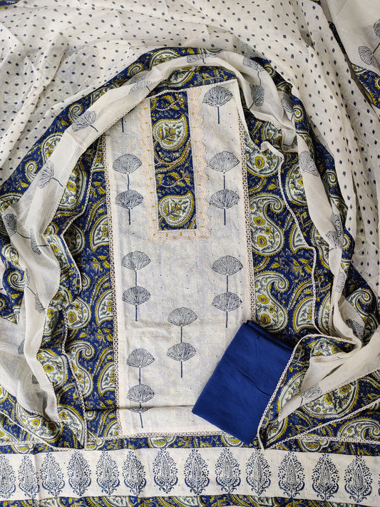 NEW LAUNCH            Exclusive Unstitched Cotton Neck Work Suits with Cotton Dupatta