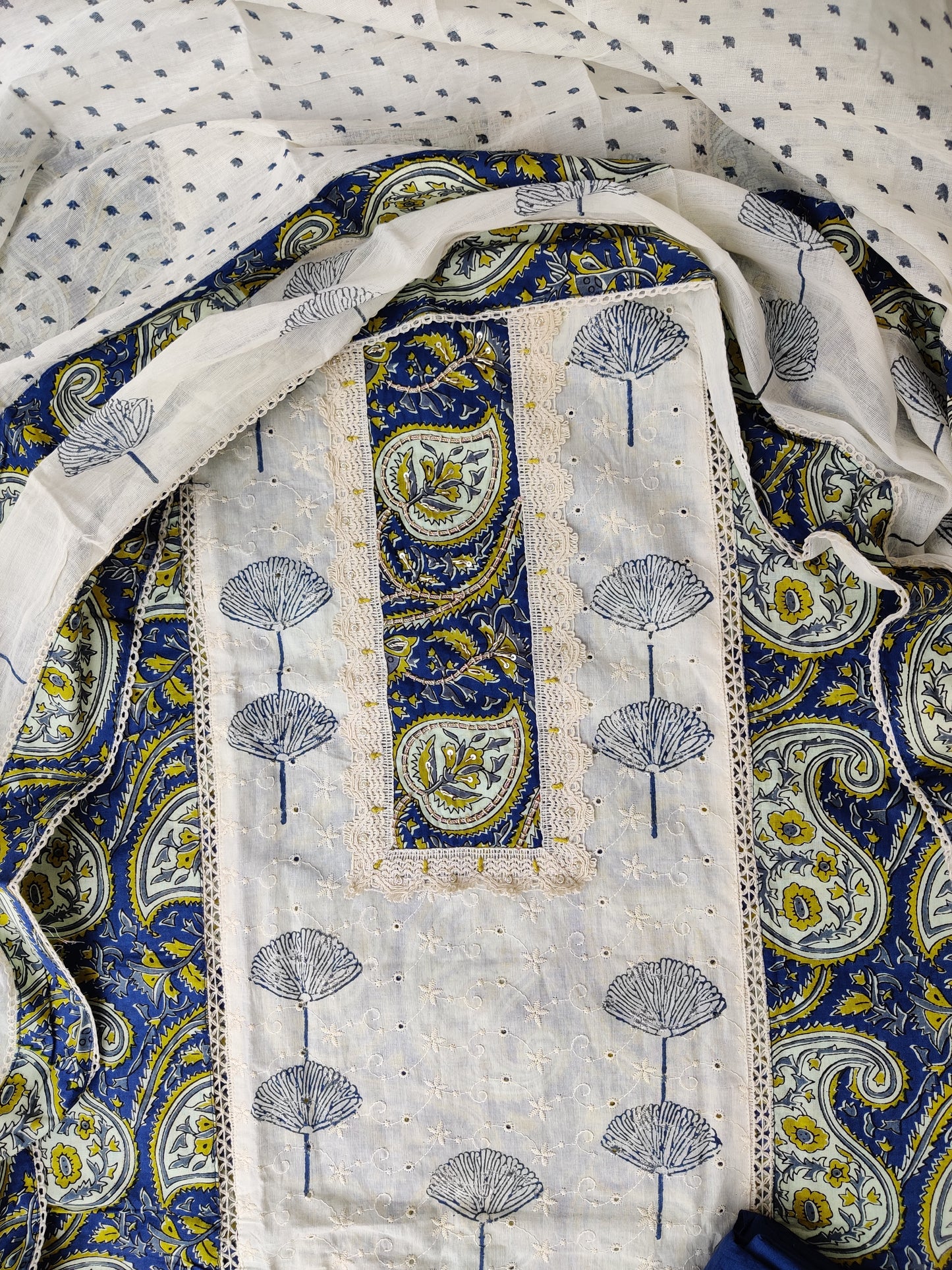 NEW LAUNCH Exclusive Unstitched Cotton Neck Work Suits with Cotton Dupatta