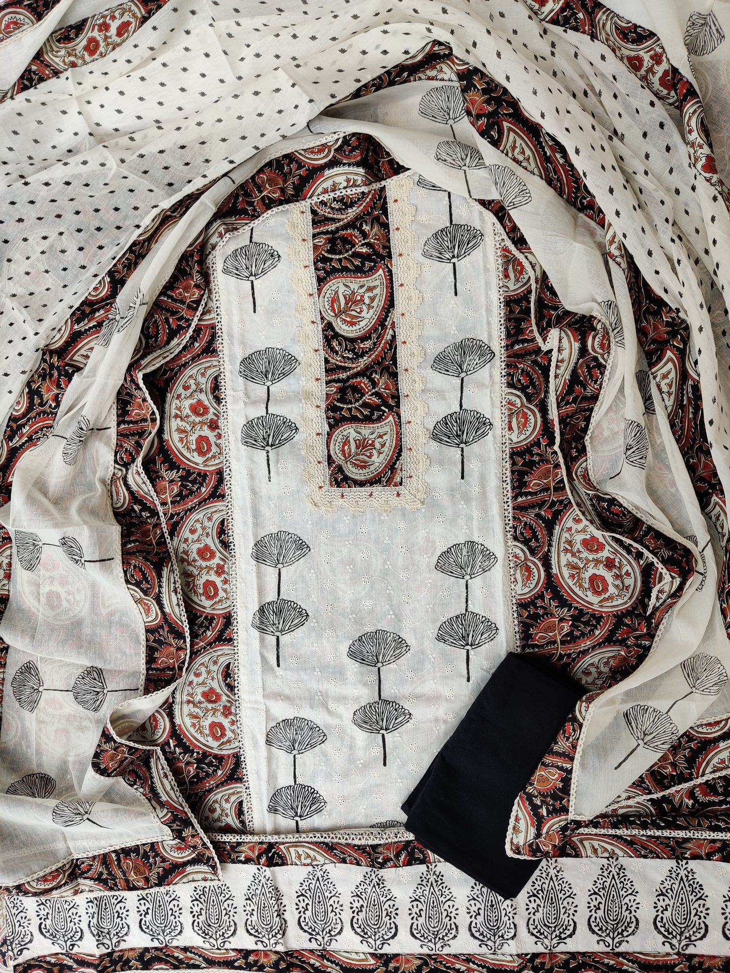 NEW LAUNCH Exclusive Unstitched Cotton Neck Work Suits with Cotton Dupatta