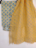 BLOCK PRINTED COTTON SUIT WITH LEHRIYA KOTA DORIA DUPATTA