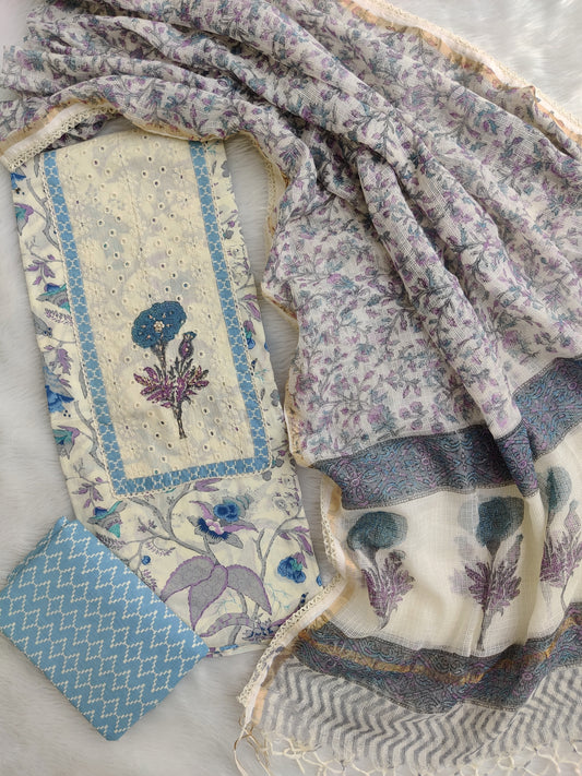 HANDBLOCK PRINTED BOOTA PRINT WORK SUITS WITH KOTA DORIA DUPATTA