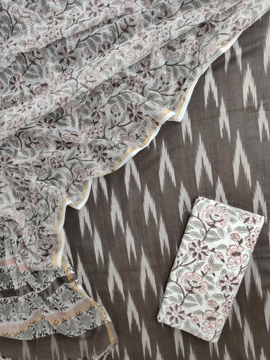 Handloom Weaved Ikat Suit with Kota Doria Dupatta