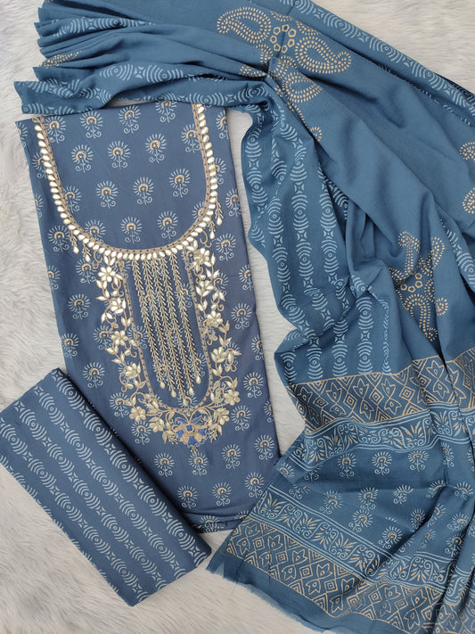 FLORAL PRINTED COTTON GOTA PATTI SUIT WITH COTTON DUPATTA
