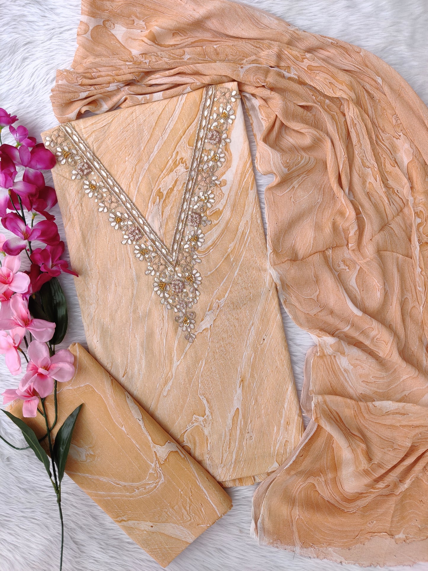 MARBLE COTTON GOTA PATTI SUIT WITH CHIFFON DUPATTA