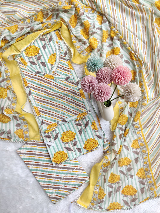 Exclusive Cotton Printed Neck Work Suits with mulmul dupatta