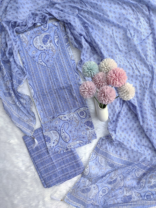 Exclusive Cotton Printed Neck Work Suits with mulmul dupatta