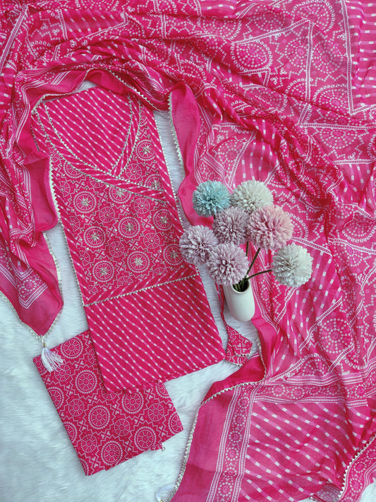 Exclusive Cotton Printed Neck Work Suits with mulmul dupatta