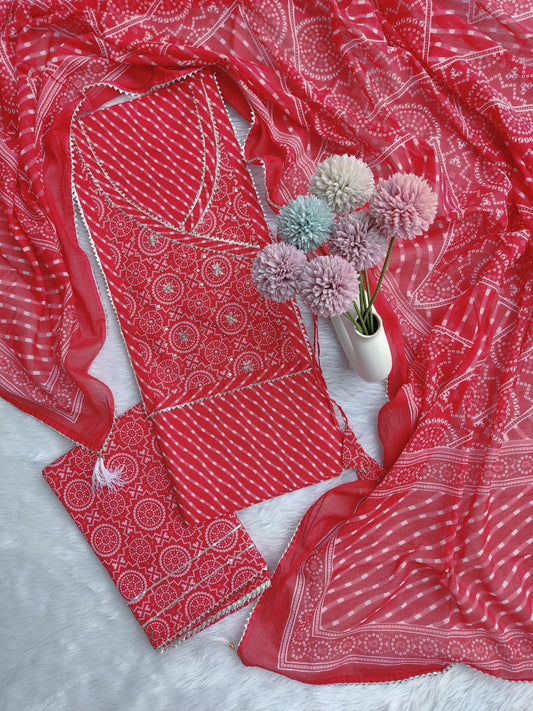 Exclusive Cotton Printed Neck Work Suits with mulmul dupatta