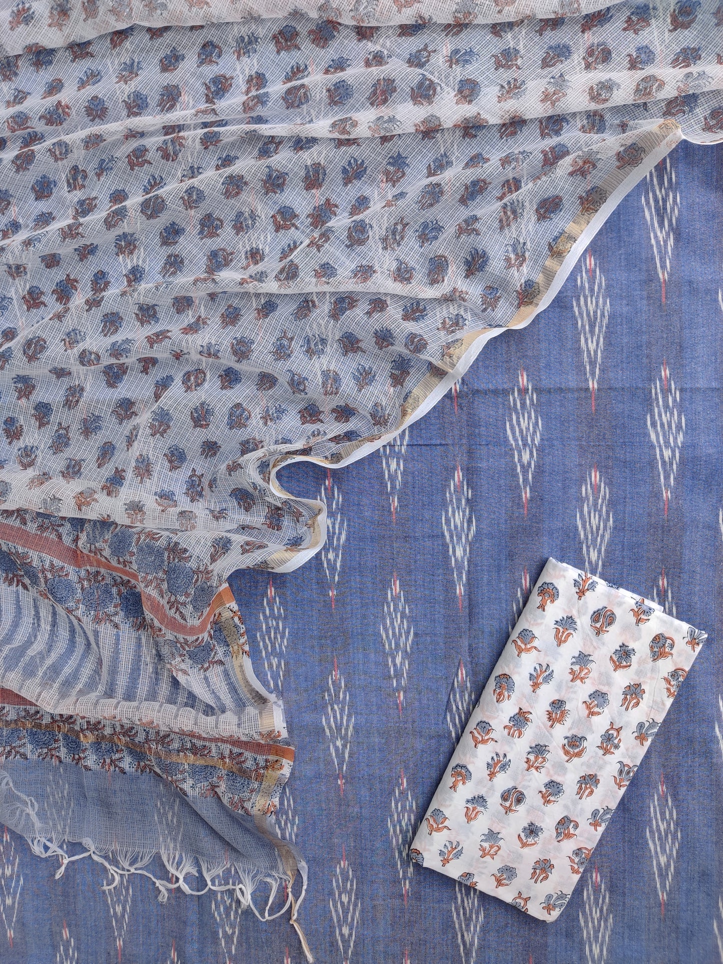 Handloom Weaved Ikat Suit with Kota Doria Dupatta