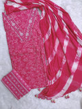 NEW LAUNCH Exclusive Unstitched Cotton Neck Work Suits with Chiffon Dupatta