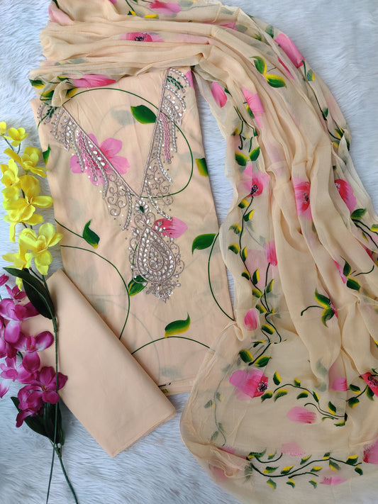 COTTON GOTA PATTI SUIT WITH CHIFFON DUPATTA