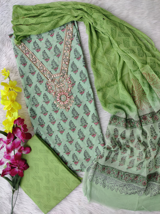 COTTON GOTA PATTI SUIT WITH CHIFFON DUPATTA