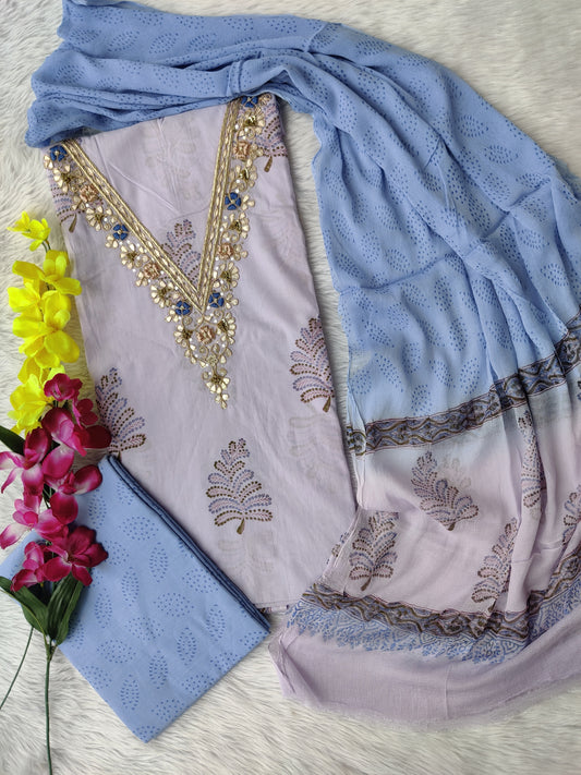 COTTON GOTA PATTI SUIT WITH CHIFFON DUPATTA