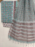 Hand Block Printed Cotton Suit with Cotton Kota Doria dupatta