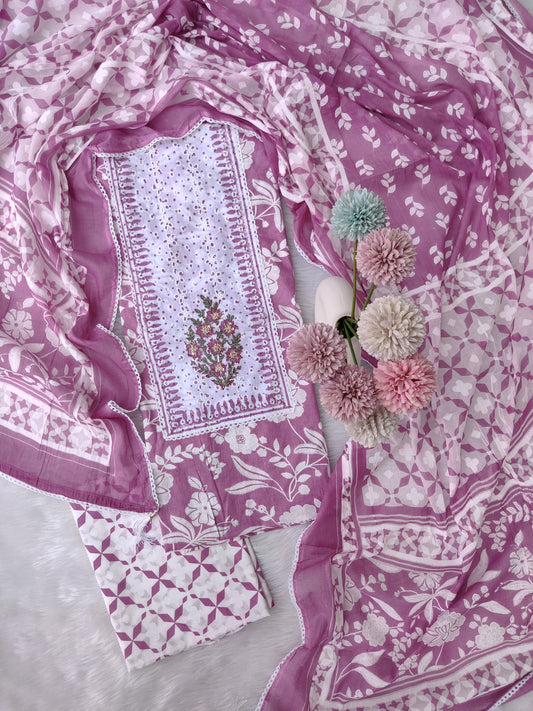 Exclusive Cotton Printed Neck Work Suits with mulmul dupatta1