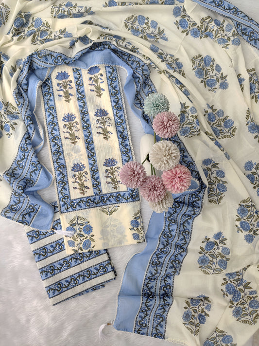 Exclusive Cotton Printed Neck Work Suits with mulmul dupatta1