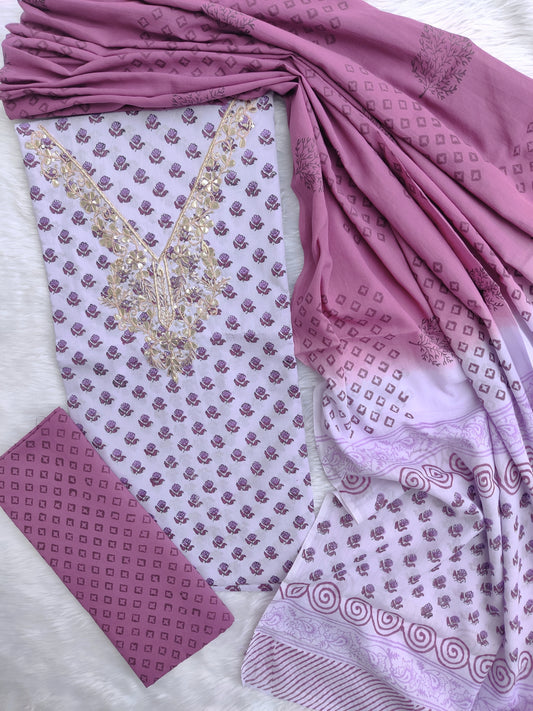 FLORAL PRINTED COTTON GOTA PATTI SUIT WITH COTTON DUPATTA