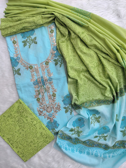 FLORAL PRINTED COTTON GOTA PATTI SUIT WITH COTTON DUPATTA