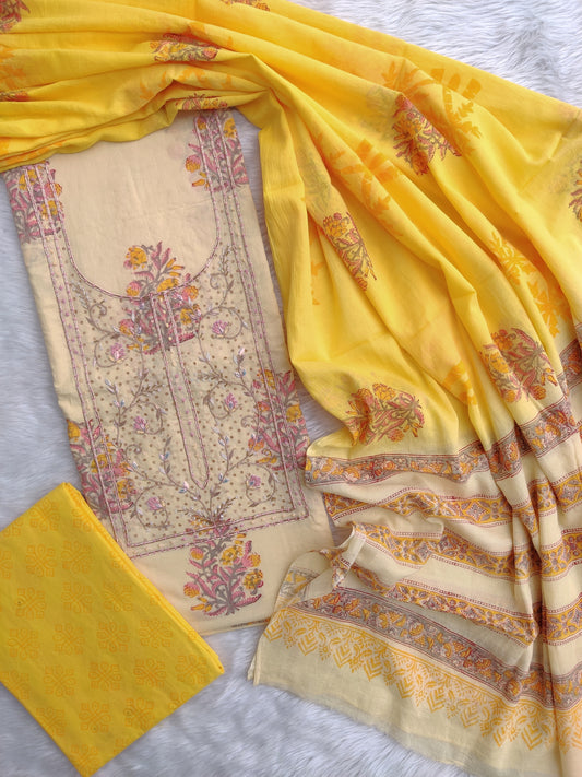 FLORAL PRINTED COTTON GOTA PATTI SUIT WITH COTTON DUPATTA