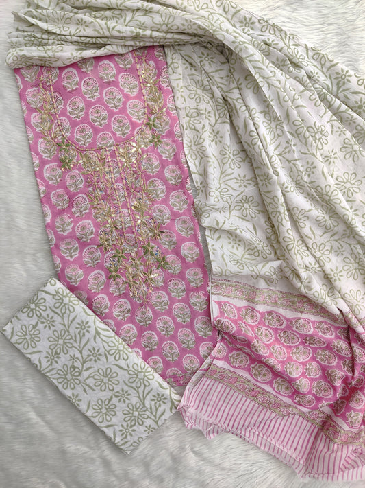 FLORAL PRINTED COTTON GOTA PATTI SUIT WITH COTTON DUPATTA