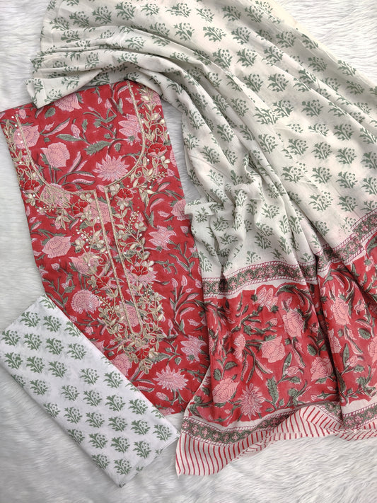 FLORAL PRINTED COTTON GOTA PATTI SUIT WITH COTTON DUPATTA