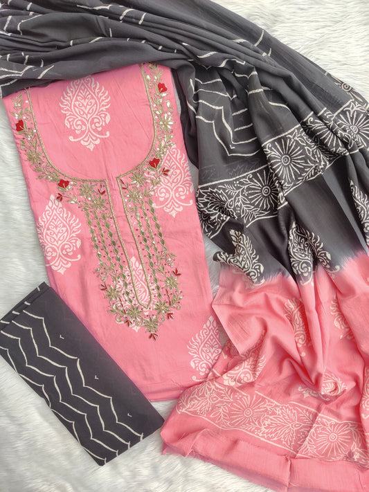FLORAL PRINTED COTTON GOTA PATTI SUIT WITH COTTON DUPATTA