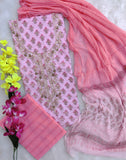 FLORAL PRINTED COTTON GOTA PATTI SUIT WITH CHIFFON DUPATTA