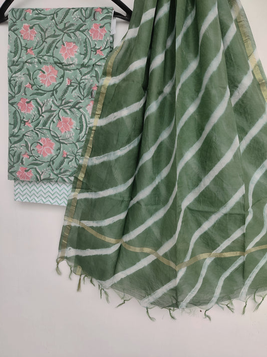 Hand Block Printed Cotton Suit with Chanderi Dupatta