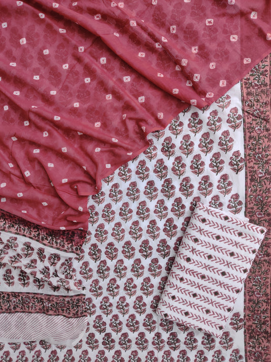 Hand Block Printed Cotton Suits with Mulmul Bandhej Dupatta