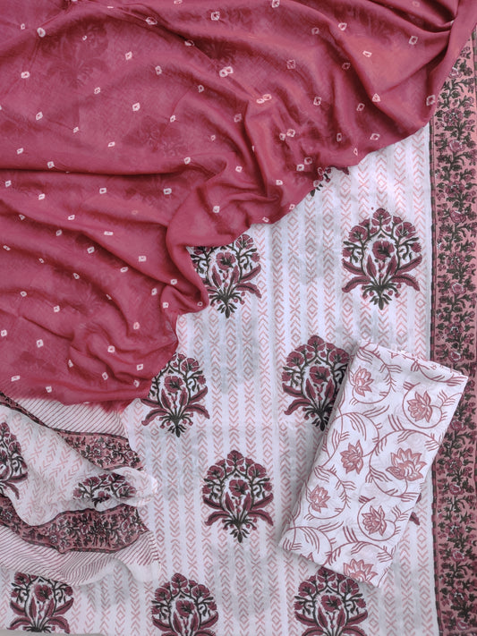 Hand Block Printed Cotton Suits with Mulmul Bandhej Dupatta