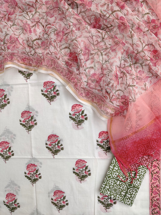 Hand Block Printed Cotton Suit with Cotton Kota Doria dupatta