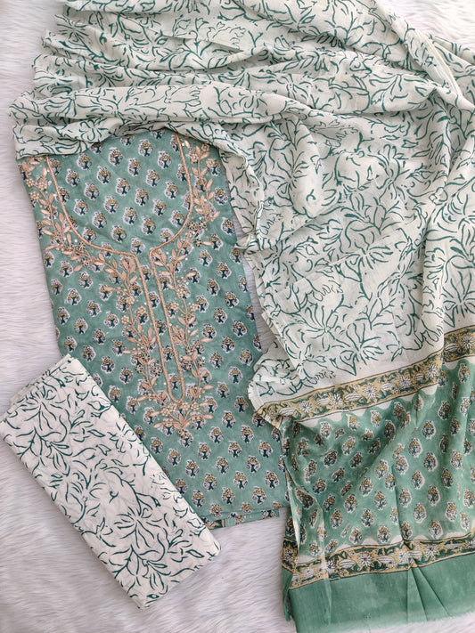 FLORAL PRINTED COTTON GOTA PATTI SUIT WITH COTTON DUPATTA