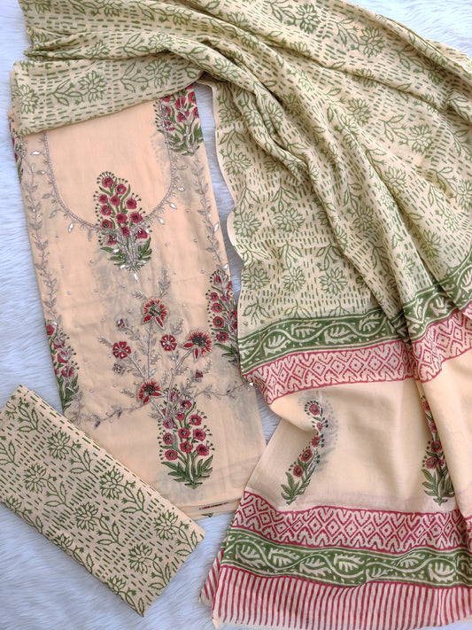 FLORAL PRINTED COTTON GOTA PATTI SUIT WITH COTTON DUPATTA