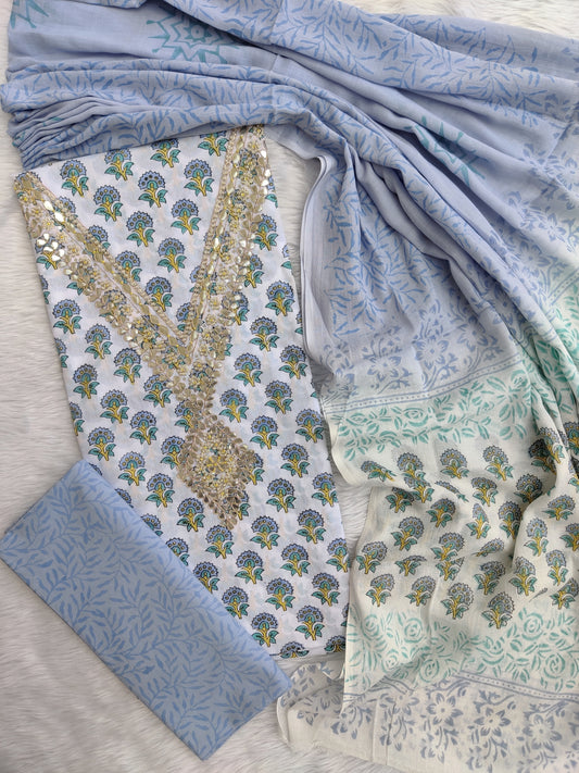 FLORAL PRINTED COTTON GOTA PATTI SUIT WITH COTTON DUPATTA