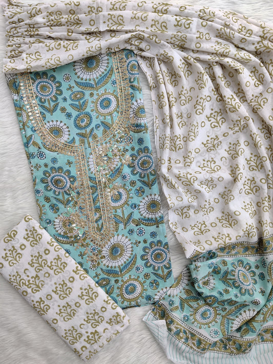 FLORAL PRINTED COTTON GOTA PATTI SUIT WITH COTTON DUPATTA